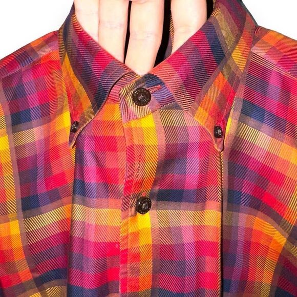 Robert Talbott Red & Orange Check Button Down Shirt Size M - Picture 3 of 11